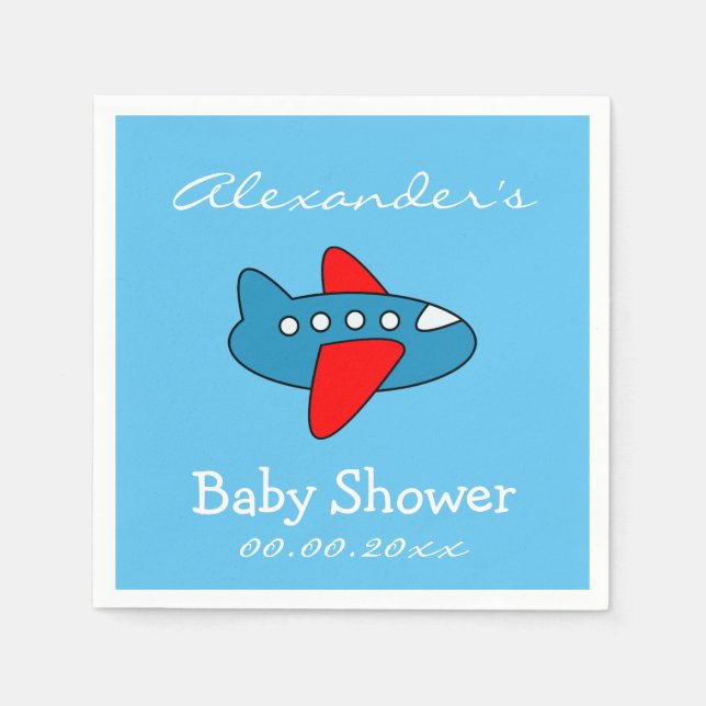 Custom toy aeroplane baby shower napkins for boy (Front)