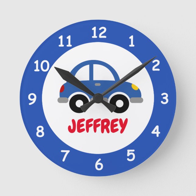 Custom toy car wall clock for kids bedroom nursery (Front)