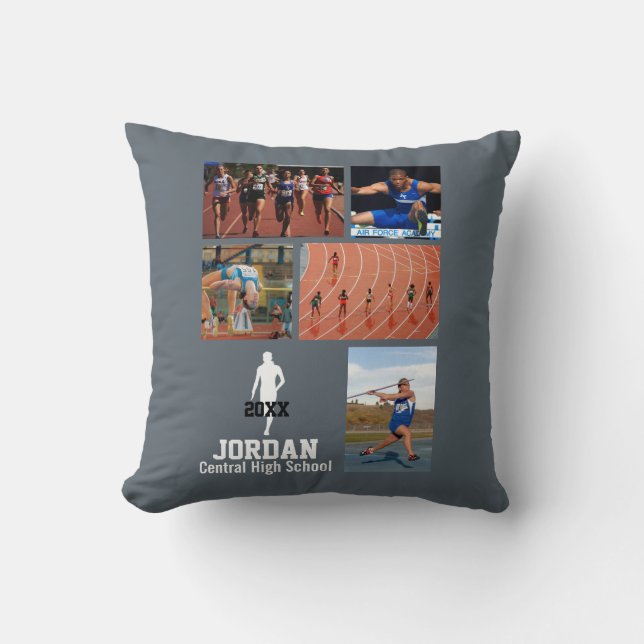 Custom Track & Field Photo Collage Name Team Year Cushion (Front)