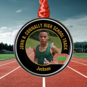 Custom Track Team Photo Runner Christmas Metal Ornament