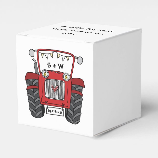 Custom Tractor Country Wedding Themed Favor Box (Front Side)