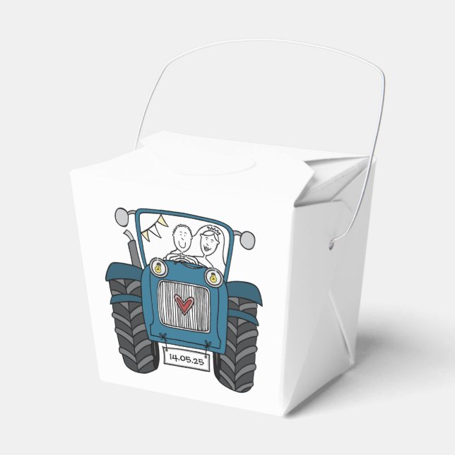 Custom Tractor Country Wedding Themed Favor Box (Front Side)