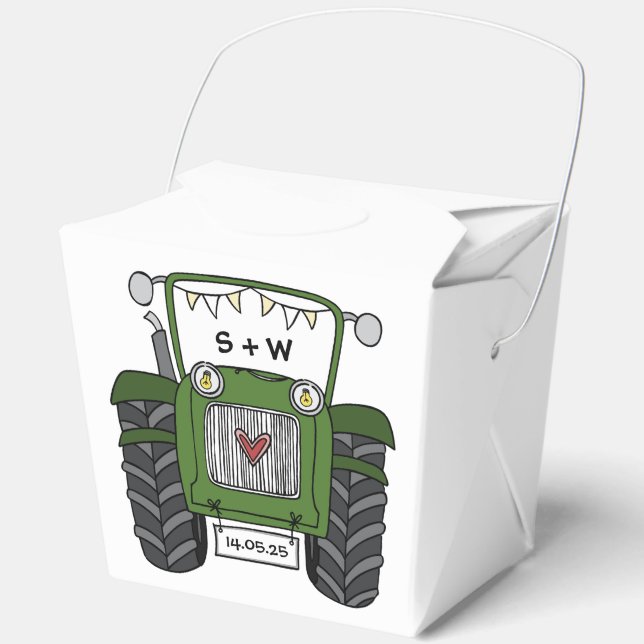 Custom Tractor Country Wedding Themed Favor Box (Front)