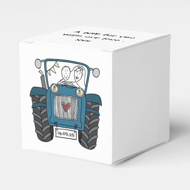 Custom Tractor Country Wedding Themed Favor Box (Front Side)