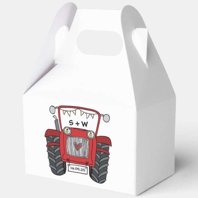 Custom Tractor Country Wedding Themed Favor Box (Front)