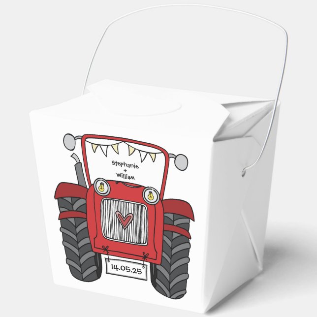 Custom Tractor Country Wedding Themed Favor Box (Front)