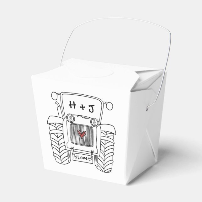 Custom Tractor Country Wedding Themed Favour Box (Front Side)