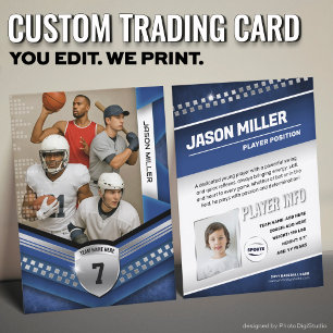 Custom Trading Card, Blue Silver Sport Template Calling Card