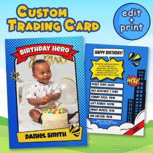 Custom Trading Card, First Birthday Favours Comic Calling Card