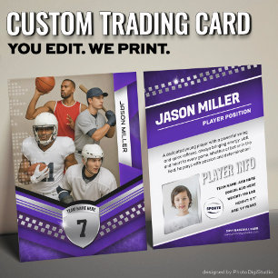 Custom Trading Card, Purple Silver Sport Template Calling Card