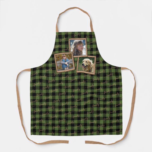 Custom Traditional Green Black Buffalo Check Plaid Apron (Front)