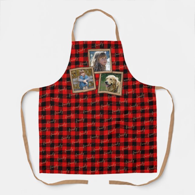 Custom Traditional Red Black Buffalo Check Plaid Apron (Front)