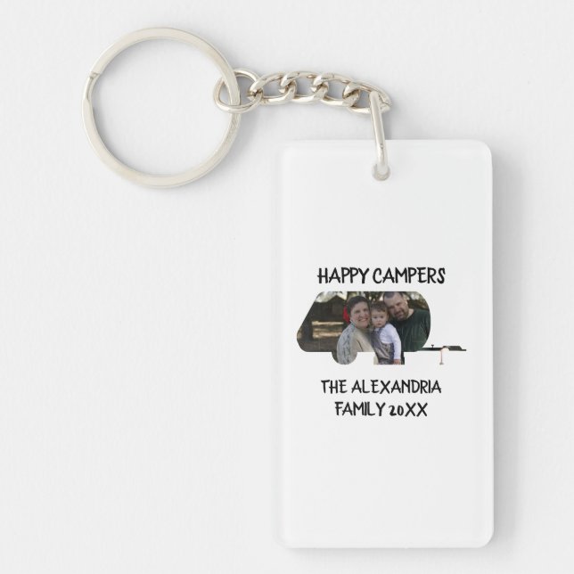 Custom trailer caravan family photo happy campers key ring (Front)