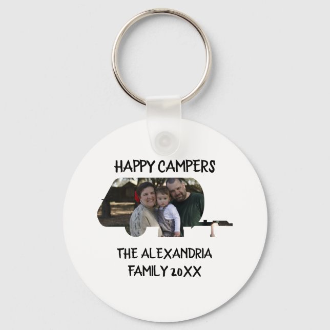 Custom trailer caravan family photo happy campers key ring (Front)
