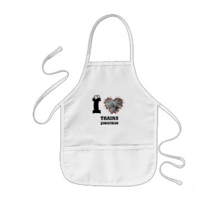 Custom train heart photo I love trains for kids Apron
