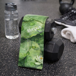 Custom Tranquil Watercolor Pond   Lotus Art Sports Hand Towel