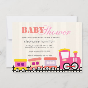 Custom transportation train baby girl shower invitation