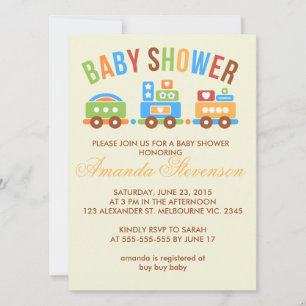 Custom transportation train baby shower invitation