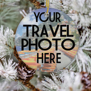 Custom Travel 2 Photo 2 Sided Christmas Ceramic Ornament