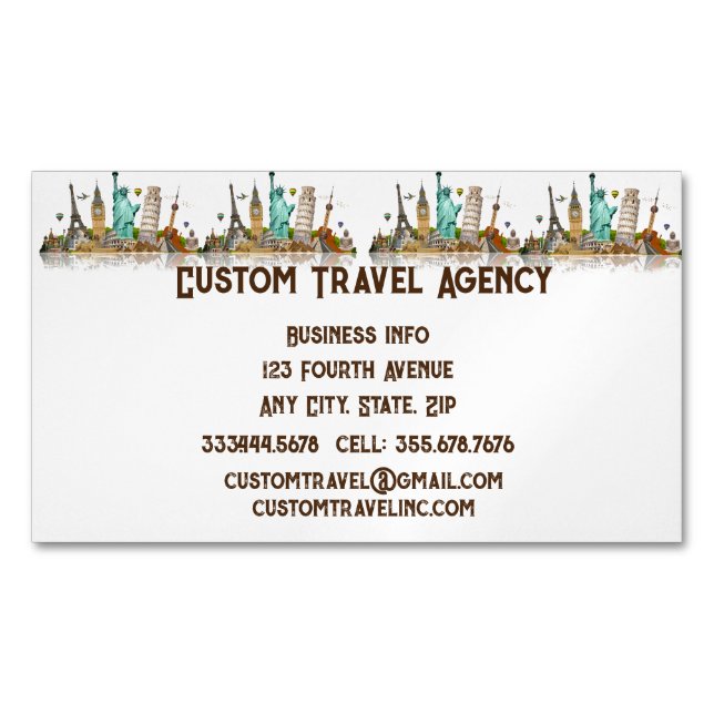 Custom Travel Agency Cruise Vacations   Magnetic Business Card (Front)