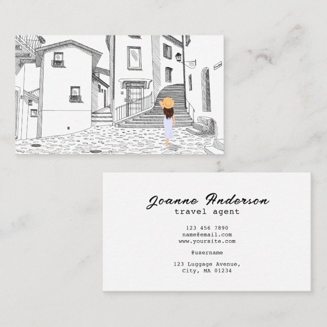 Custom Travel Agent Business Card with Cityscape (Front/Back)