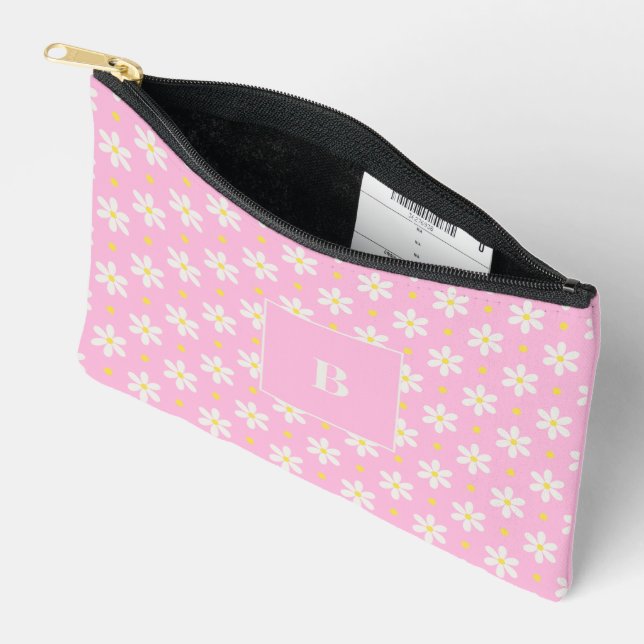 Custom Travel Gift for Women Personalized Daisy Accessory Pouch (Open)