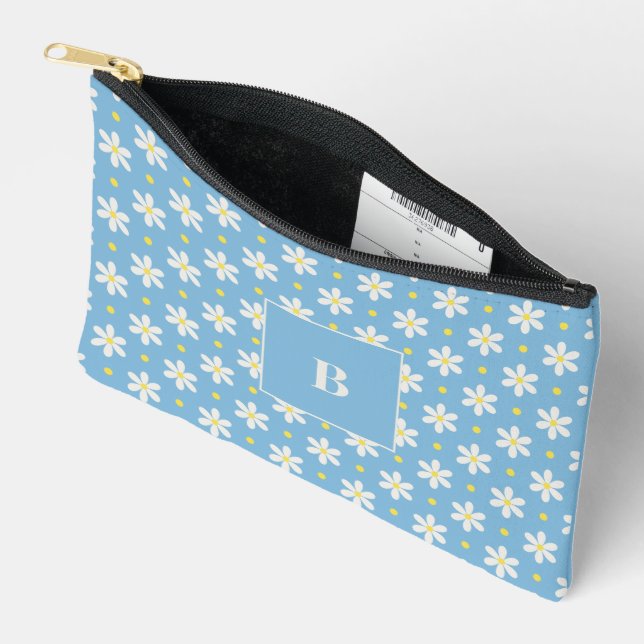 Custom Travel Gift for Women Personalized Daisy Accessory Pouch (Open)