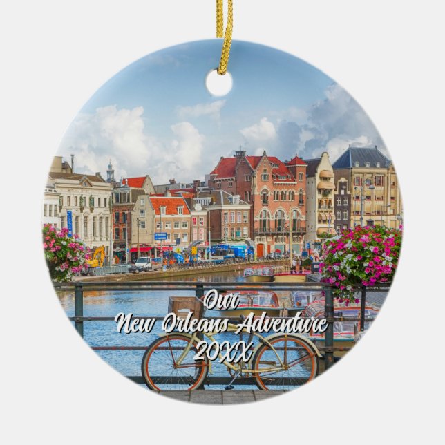 Custom Travel Photo Christmas Tree Ceramic Ornament (Front)