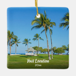 Custom Travel Photo, Year 2-sided Modern Christmas Ceramic Ornament