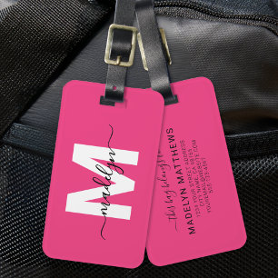 Custom Traveller Pink Initial Name Monogram Luggage Tag