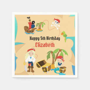 Custom Treasure Map Girl Pirate Birthday Party Napkin