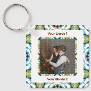 Custom Tree Green Winter Blue Christmas Photo Text Key Ring