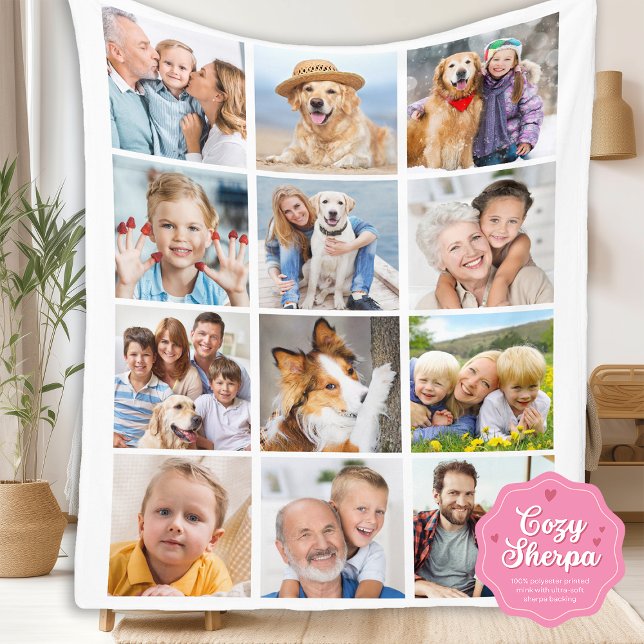 Custom Trendy 12 Photos Collage Family Birthday  Sherpa Blanket (Creator Uploaded)
