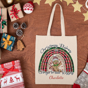 Custom Trendy Christmas Wishes Gingerbread Kisses Tote Bag