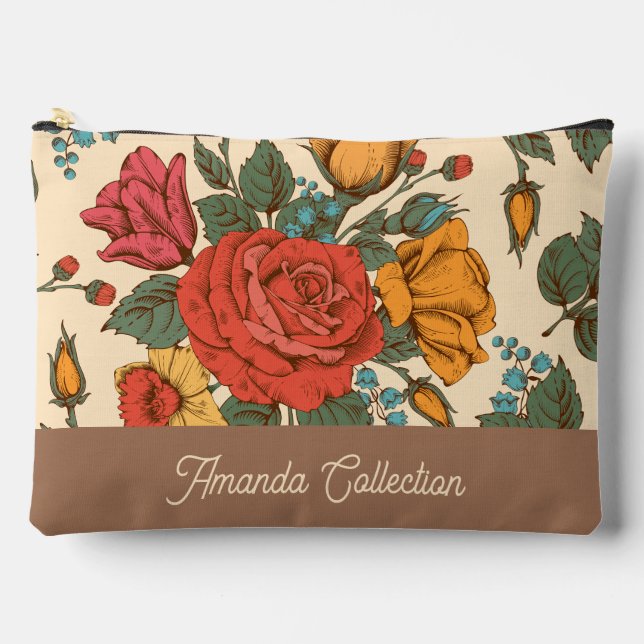 Custom trendy classic botanical pattern Brown Accessory Pouch (Front)