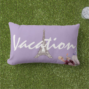 Custom Trendy Eiffel tower on vacation Purple chic Lumbar Cushion
