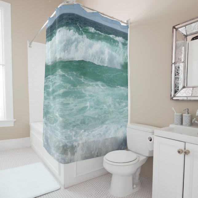 Custom Trendy Elegant Modern Waves Template Shower Curtain (In Situ)