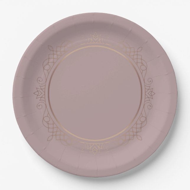 Custom Trendy Elegant Rose Gold Blank Template Paper Plate (Front)