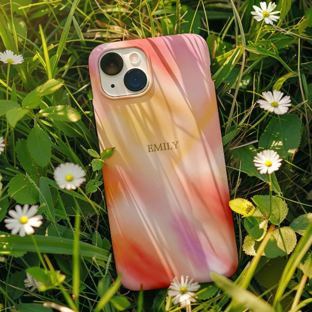 Custom Trendy Fashion Light Pink Yellow Tie Dye Case-Mate iPhone Case (The trendy and fashionable tie-dye custom name phone case with yellow and light pink color tones)