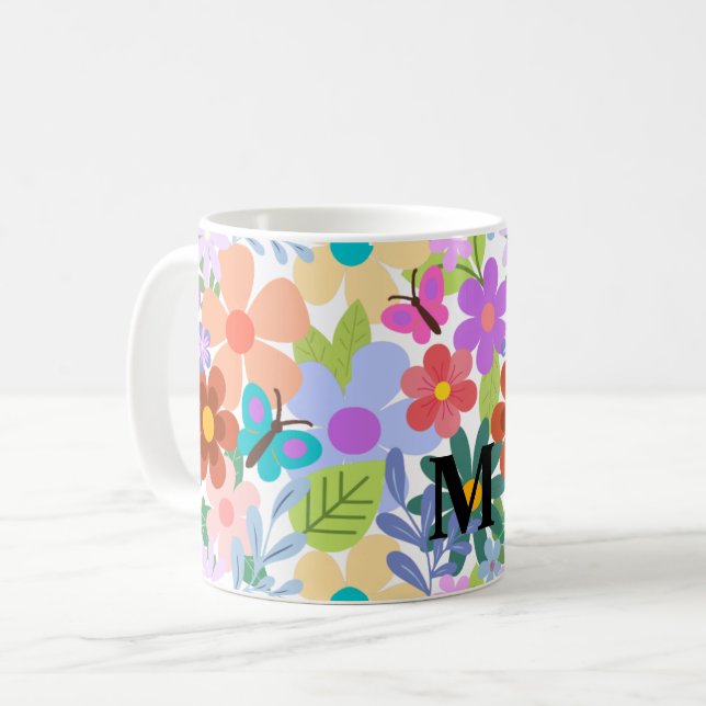 Custom Trendy Floral Pattern  Coffee Mug (Front Left)