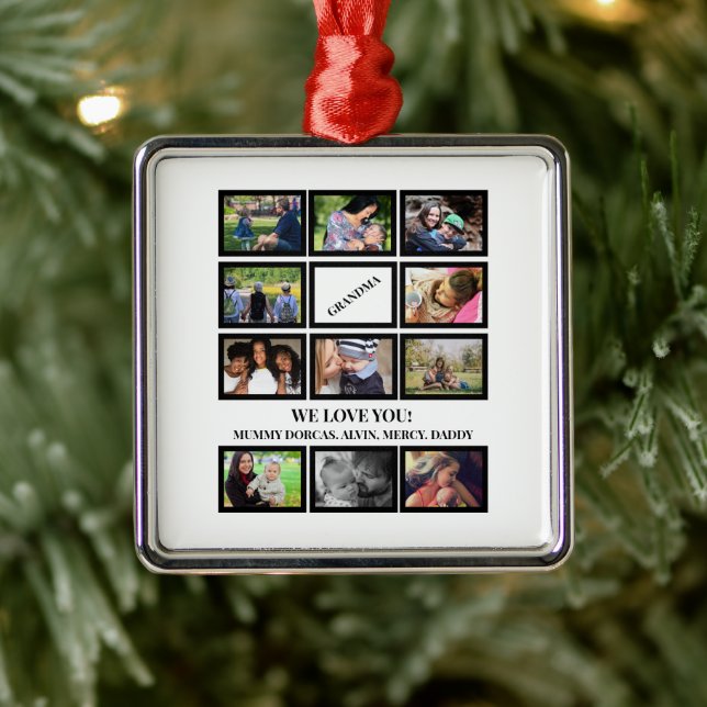 Custom Trendy Grandma Mothers Day 11 Photo Collage Metal Ornament (Tree)