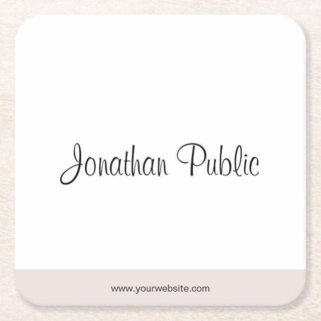 Custom Trendy Modern Elegant Handwritten Simple Square Paper Coaster (Front)
