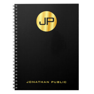 Custom Trendy Monogram Black Gold Template Notebook