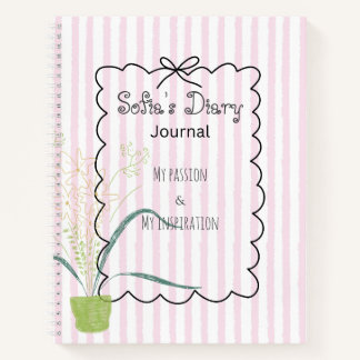 Custom trendy pastel stripes with cute frame diary notebook
