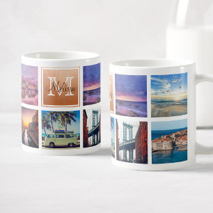 Custom Trendy Photo Collage Monogram Name Coffee Mug