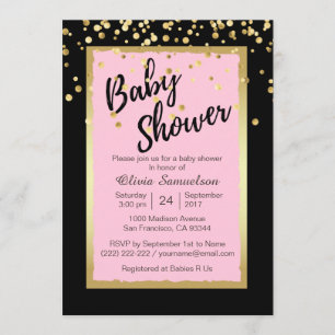 Custom Trendy Pink Black Baby Shower Invitations