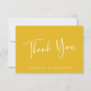 Custom Trendy Script Simple Modern Yellow Wedding Thank You Card