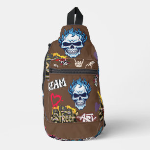 Custom trendy spooky streetart graffiti chocolate sling bag