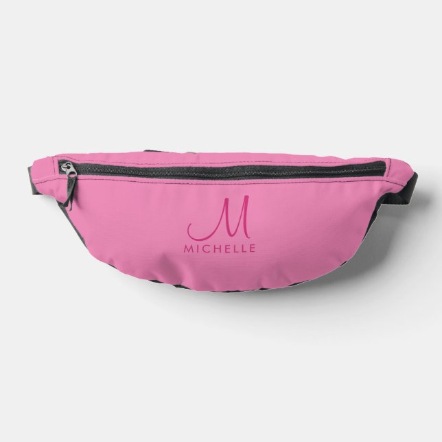Custom Trendy Stylish Modern Pink Monogram Name Bum Bags (Lay Down)