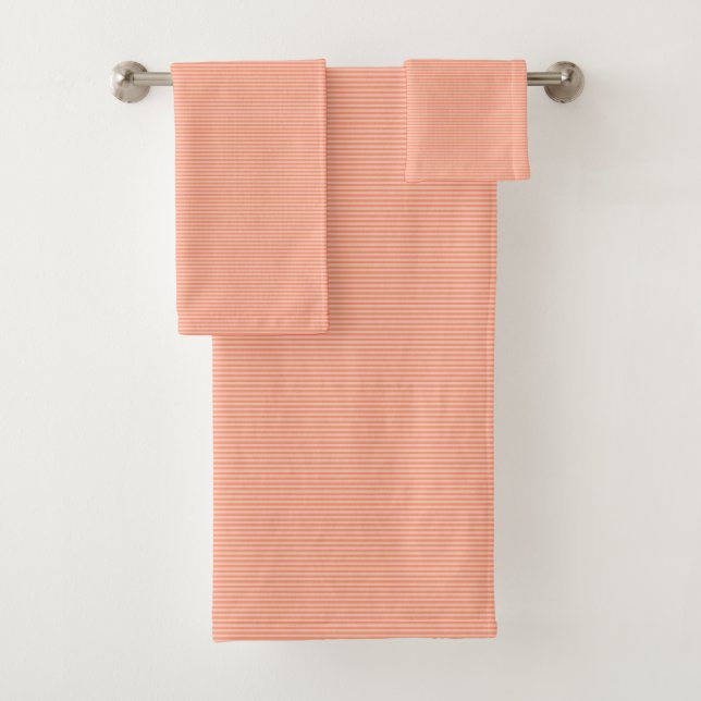 Custom Trendy Stylish Template Peach Colour Stripe Bath Towel Set (Insitu)